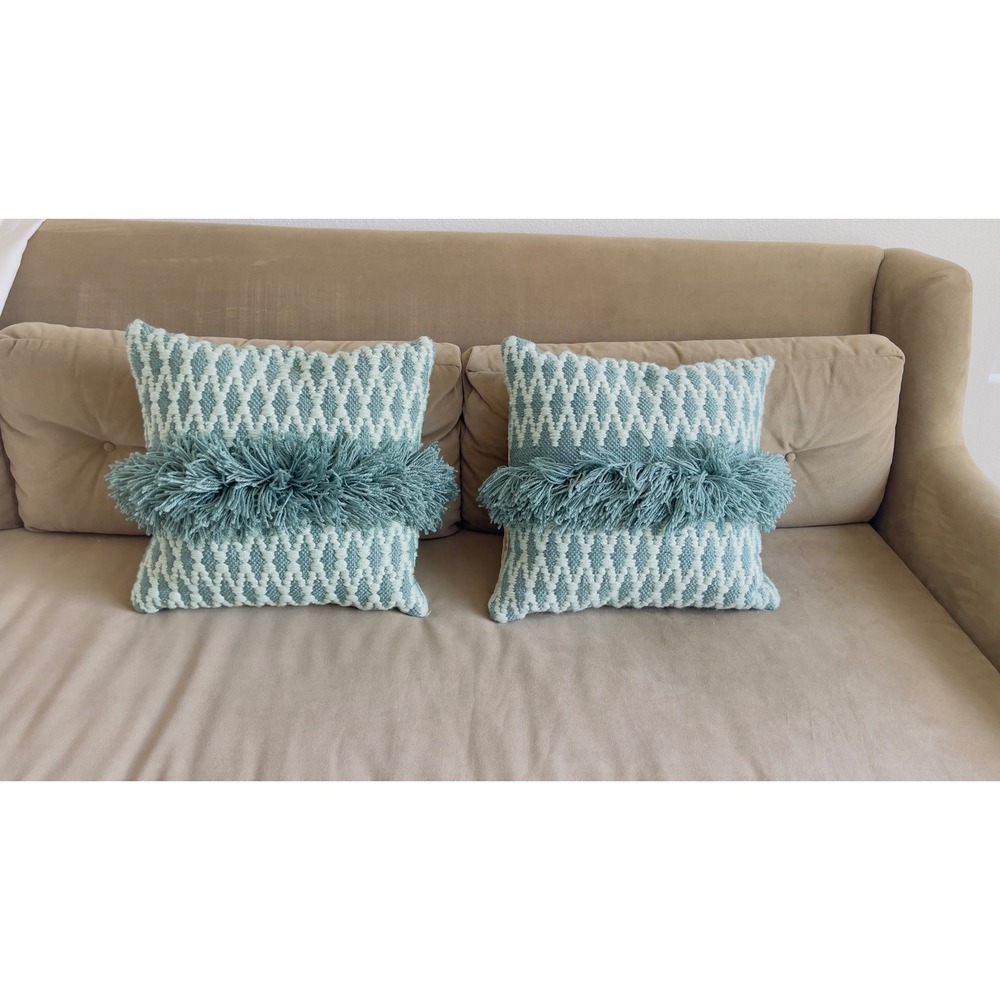 Opalhouse Jungalow Decorative Pillow Set 18x18 Blue Geometric Fringe Tassel Boho